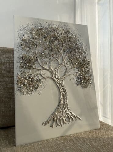 домашние растение: Картины из эпоксидной смолы и натуральных полудрагоценных камней и — 1