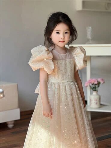 платье детское на прокат: Детское платье, цвет - Бежевый, Новый — 2