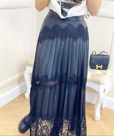 теннисный юбка: Юбка, Модель юбки: Плиссе, Макси, Шифон, По талии — 1