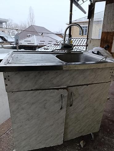 кухонный фартук: Тумба для кухни, С мойкой, Напольная, цвет - Белый — 1
