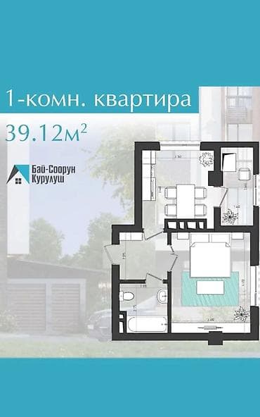 Батирлер: 1 бөлмө, 39 м², Элитка, 2 кабат, Даяр ПСО (өзү оңдоп түзөтүп бүтүү үчүн) — 2
