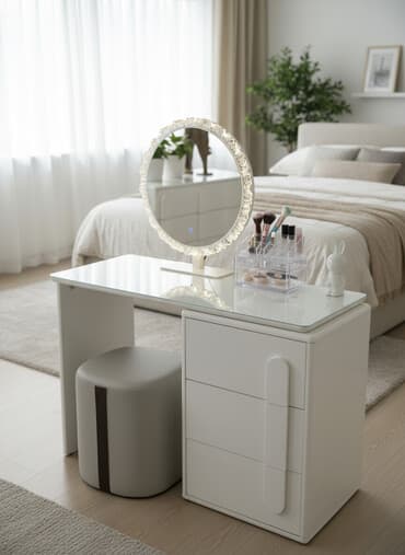 стол письменный белый: Туалетный столик, С зеркалом, цвет - Белый — 1