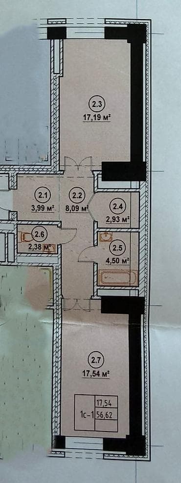 кывартиры: 1 комната, 57 м², Элитка, 3 этаж, Готовая ПСО (под самоотделку) — 1