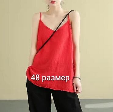 футболку недорого: Майка, Лен, Оверсайз, Бретельки тонкие, Новый, 6XL — 10