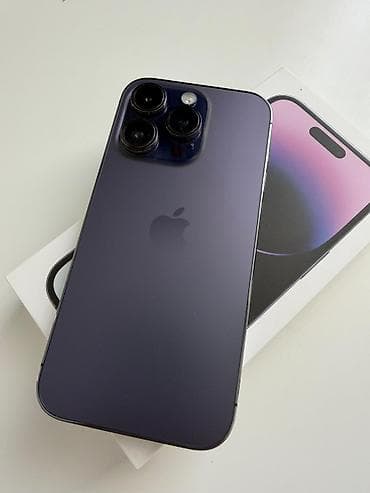 iphone osh: IPhone 14 Pro, Б/у, 256 ГБ, Deep Purple, Зарядное устройство, Чехол, Коробка, 83 % — 2