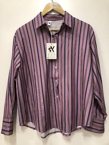 Эркектер кийими: Рубашка в полоску с длинными рукавами - Цвет: лиловый с вертикальными — 1