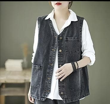 Джинсовый жилет женский, свободный крой - Материал: хлопковый деним