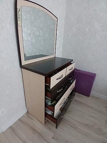 комод с зеркалом цена: Туалетный столик, С зеркалом, цвет - Бежевый, ЛДСП — 1