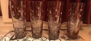 Набор винтажной стеклянной посуды из розово‑дымчатого стекла с матовым