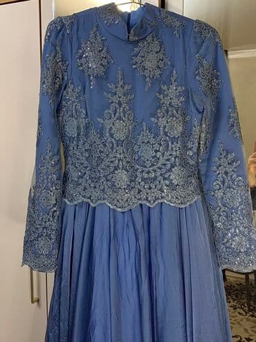 коктейльное платье синего цвета: Бальное платье, Длинная модель, цвет - Голубой, L, В наличии — 13