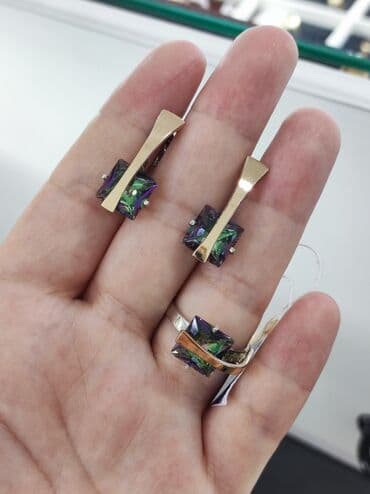 эксклюзивные свадебные пригласительные: Серебряный Комплект с камнями Мистик Серебро 925 с напылением золото — 3