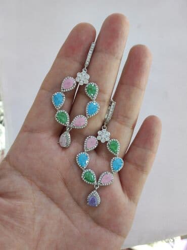 украшение шампанского для свадьбы: Серебряные серьги, Проба 925, Женские, Новый — 2