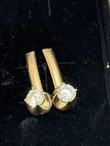 серьги ножницы: Золотые серьги - Материал: жёлтое золото 525. - Вставки: прозрачные — 1