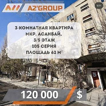 105 серия 1 комнатная: 3 комнаты, 62 м², 105 серия, 3 этаж — 1