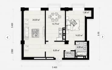 продаю квартиру гостиничного типа бишкек: 2 комнаты, 70 м², Элитка, 9 этаж, ПСО (под самоотделку) — 1