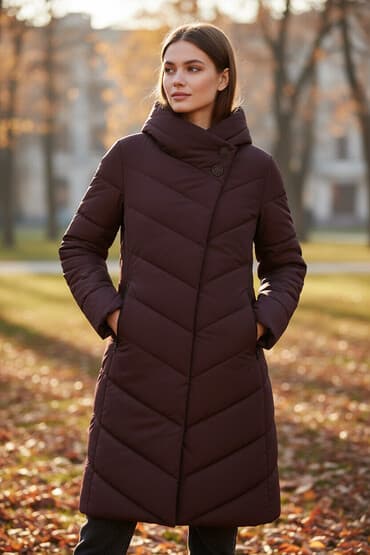 Атайын кийим: Женское утеплённое пальто/пуховик бордового цвета. - Размер: 50 — 2