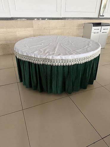 study table: Круглый банкетный стол со скатерью и юбкой - Форма: круглая - Диаметр — 1