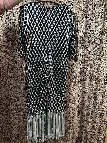 бархатное вечернее платье: Платье вечернее с пайетками и бахромой - Цвет: черный с серебристым — 1