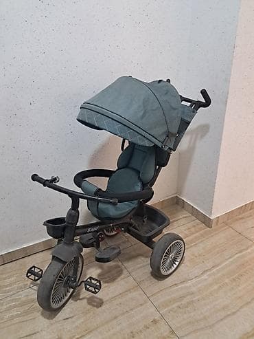 Детский трехколесный велосипед с родительской ручкой и капюшоном