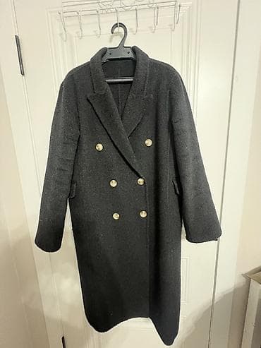 second hend: Женское пальто цвета графит - Длина: миди - Крой: прямой/свободный — 2