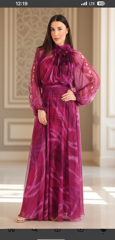 черное нарядное платье: Вечернее платье, Длинная модель, С рукавами, L — 1