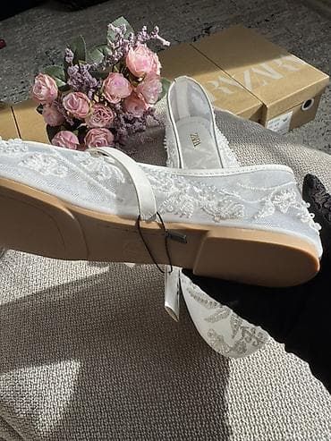 свадебные балетки: Туфли, 35, 36, 37, Zara, Новый, цвет - Белый, Бесплатная доставка — 3