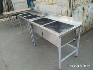 Посуда и кухонный инвентарь: Мойки столы для мясного цеха стеллажи сушки для посуды материал  — 1