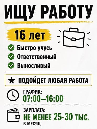 Резюме: Ищу работу. Возраст: 16 лет. Навыки и качества: быстро обучаюсь — 1