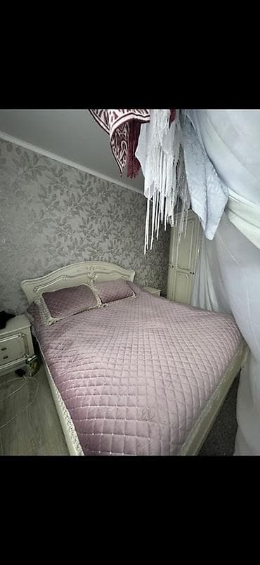 Эмерек гарнитурлары: Уктоочу бөлмө гарнитуру, Колдонулган, Эки кишилик керебет, Комод, Трюмо, Өзү алып кетүү, түсү - Саргыч боз — 2