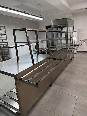 Линия раздачи для столовой/кафе из нержавеющей стали. Длина 4,10 м