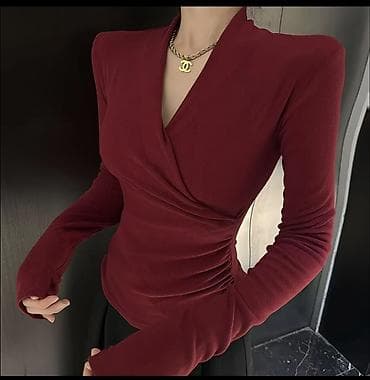 second hand obuv: Женский трикотажный топ с запахом и длинным рукавом - Силуэт — 1