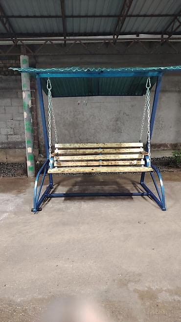 летние беседки: Садовые качели Металл, Со спинкой, С крышей — 1