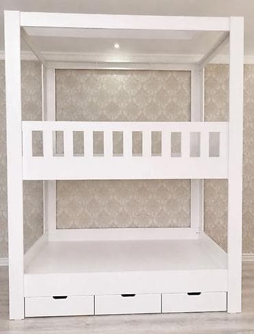 bunk bed: Двухъярусная детская кровать, Б/у, МДФ, цвет - Белый — 1