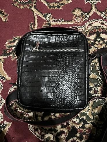 сумки шоперы: Барсетка BUTUN - Материал: черная кожа с тиснением под крокодила. - — 2