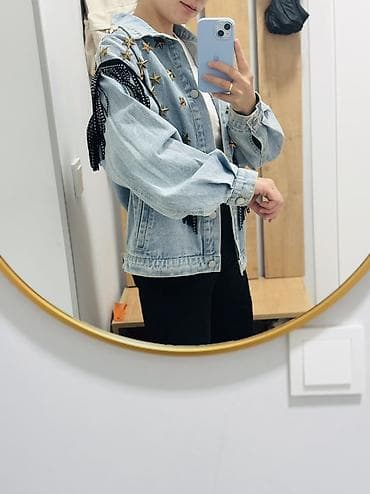 denim tears: Джинсовая куртка, Свободная модель, Осень-весна, Со стразами, XS — 1