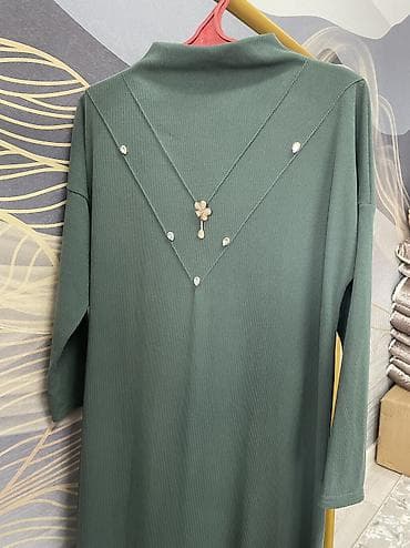 цвет темно зеленый: Повседневное платье, Длинная модель, Прямое, Стандарт — 2