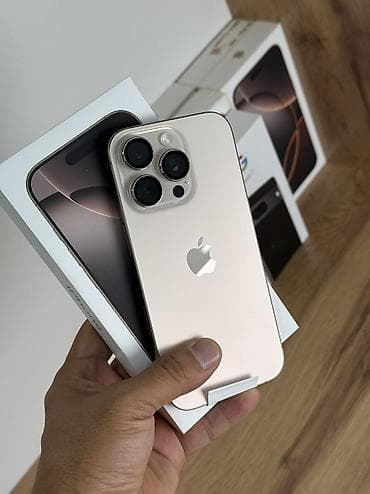 бу телефоны ош айфон: IPhone 16 Pro, Б/у, 256 ГБ, Desert Titanium, Зарядное устройство, Защитное стекло, Чехол, 98 % — 1