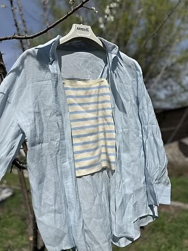 ключи ош: Летний комплект: рубашка свободного кроя + трикотажный топ-тельняшка — 1