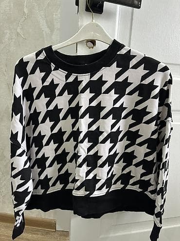 Верхняя одежда: Світшот женский с принтом «гусиная лапка» - Цвет: черно-белый - Узор — 2