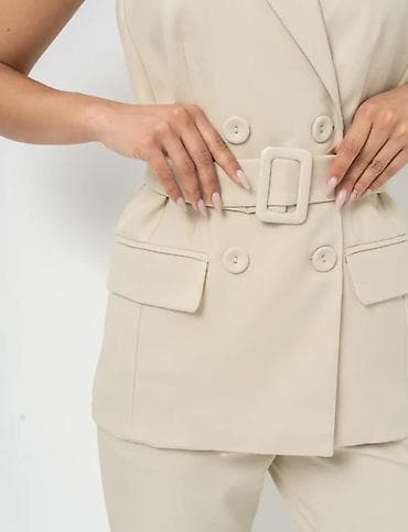 женский брюки: Брючный костюм, Прямые, Жилет, Made in KG, Осень-весна — 9