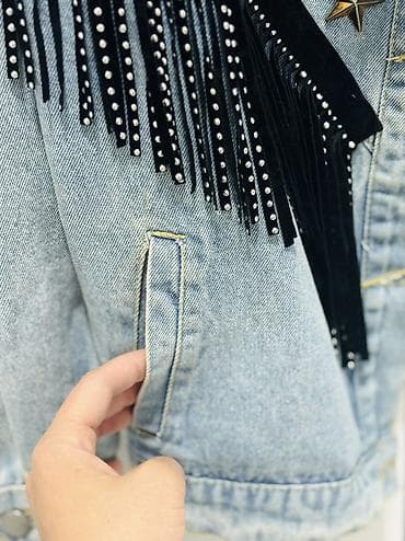 denim tears: Джинсовая куртка, Свободная модель, Осень-весна, Со стразами, XS — 6