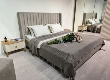 для обувь шкаф: Спальный гарнитур, Двуспальная кровать, ДСП, цвет - Серый — 1