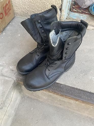 обувь для работы: Черные высокие берцы (армейские ботинки) - Материал: натуральная — 3