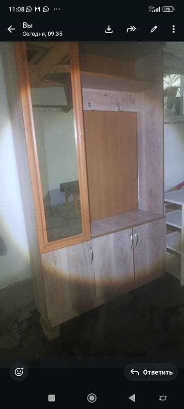 колдонулган шкафтар: Прихожая-гардероб модульного типа из ЛДСП в древесном декоре. Состав — 1