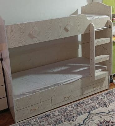 Двухъярусная детская кровать, Новый, Натуральное дерево, цвет - Серый