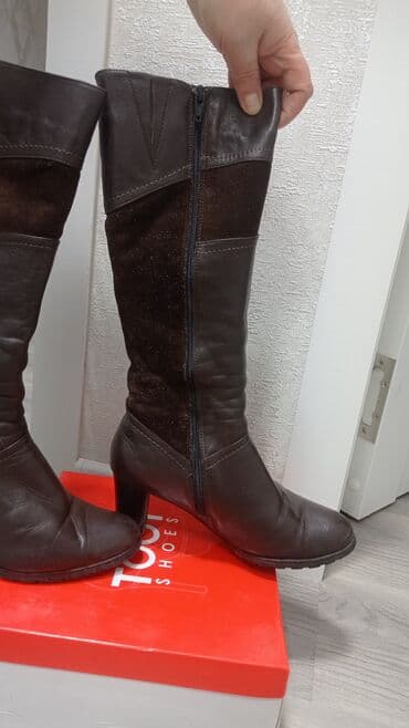 сапоги из натурального меха и кожи: Продаю сапоги зимние,, натуральный мех, размер 37, цвет коричневый — 1