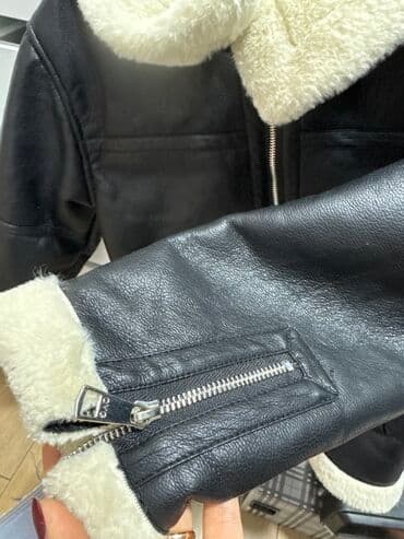 куртка подростковая зимняя: Детская дублёнка-авиатор, чёрная с молочным мехом. - Материал верха — 3