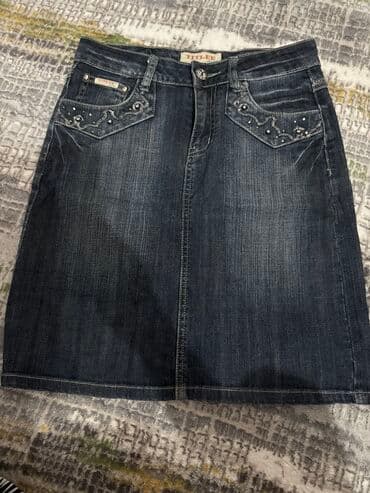 джинсовая мини юбка: Джинсовая юбка TITLEN - Цвет: темно-синий деним с легким эффектом — 1