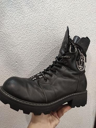 Айымдардын бут кийими: Черные ботинки в брутальном стиле - Модель: кожаные шнурованные — 4