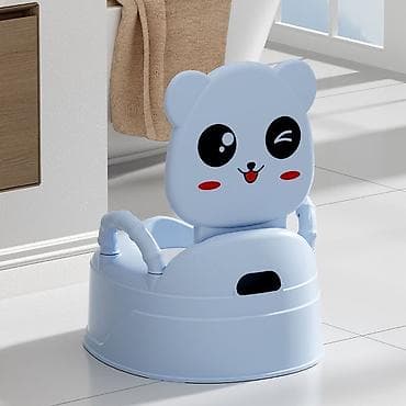 Детский горшок со спинкой и ручками, в виде забавного зверька -